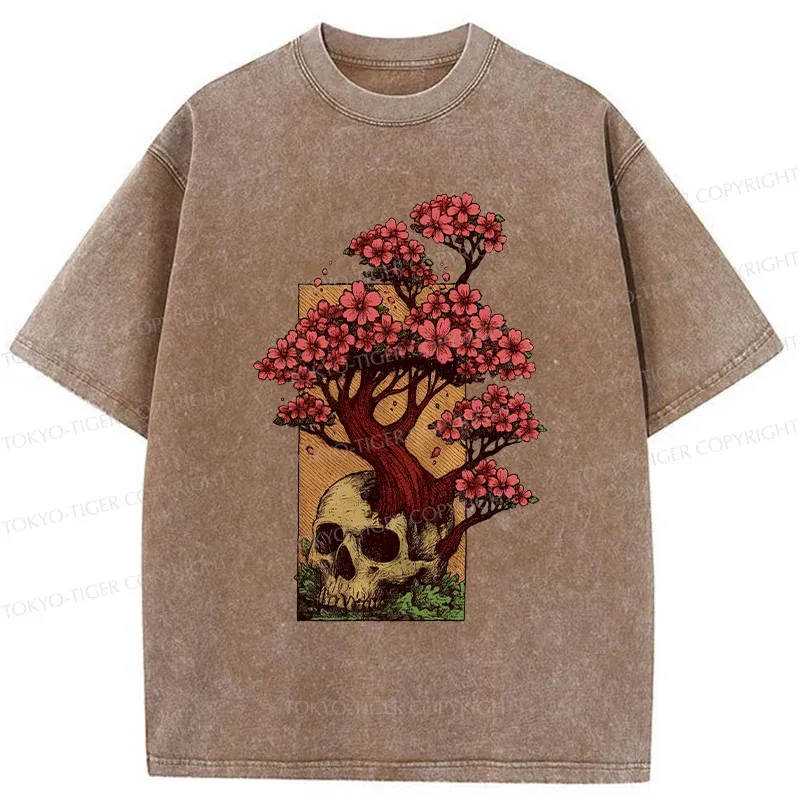 Tokyo-Tiger Skull Flower Washed T-Shirt