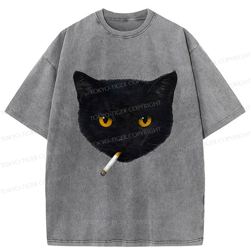 Tokyo-Tiger Smoking Cat Washed T-Shirt