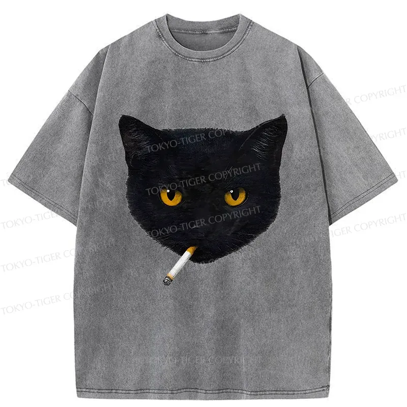 Tokyo-Tiger Smoking Cat Washed T-Shirt