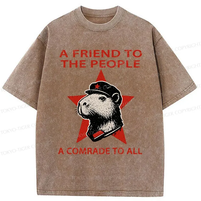 Tokyo-Tiger Capibalism Funny Washed T-Shirt