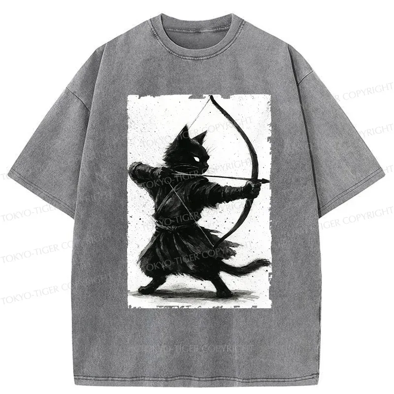 Tokyo-Tiger Retro Cat Archery Washed T-Shirt