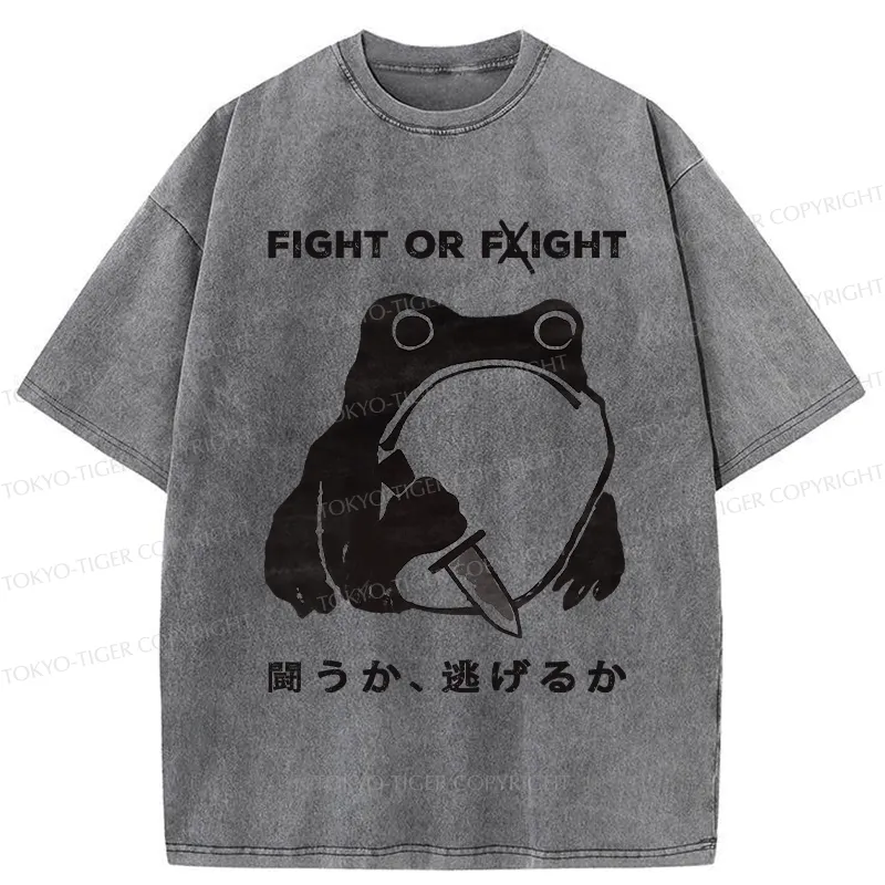 Tokyo-Tiger Fight Or Flight Funny Washed T-Shirt