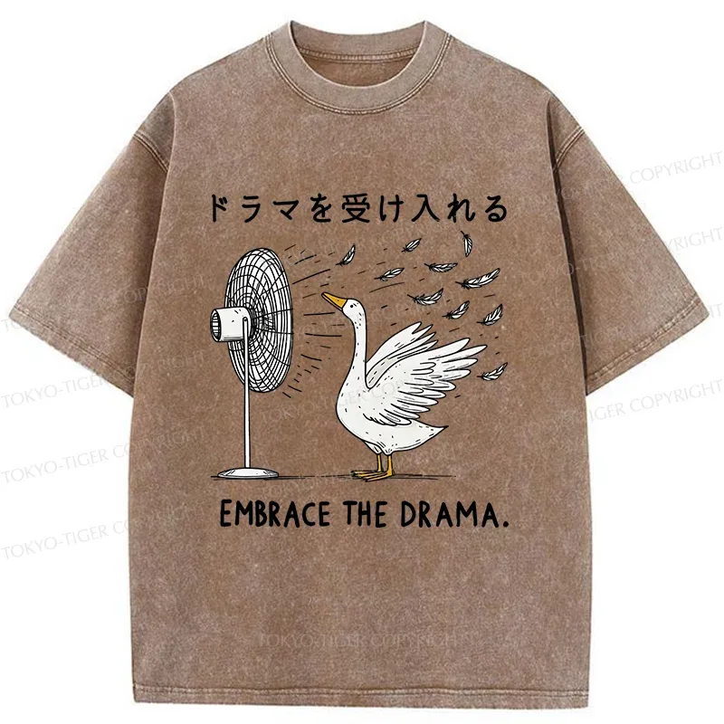 Tokyo-Tiger Goose Blowing Electric Fan Washed T-Shirt
