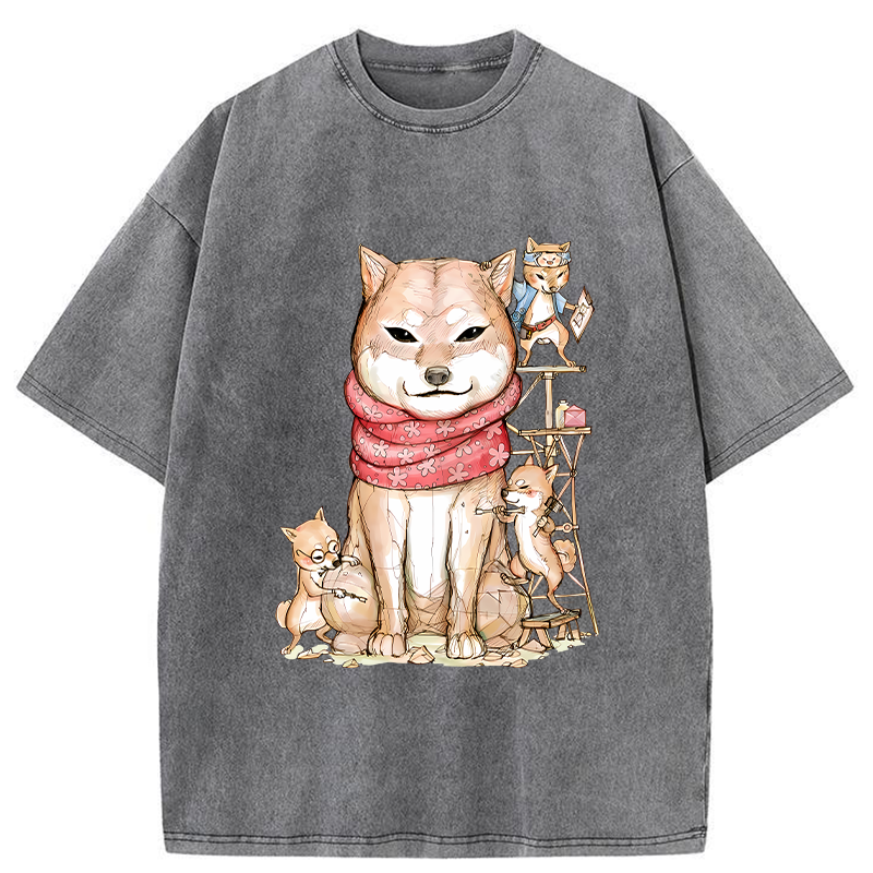 Tokyo-Tiger Japanese Akita Dog Washed T-Shirt