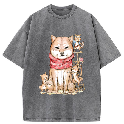 Tokyo-Tiger Japanese Akita Dog Washed T-Shirt