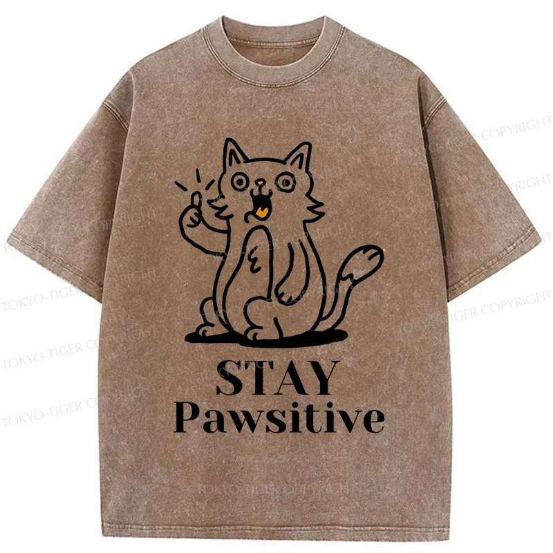 Tokyo-Tiger Stay Positive Cat Washed T-Shirt