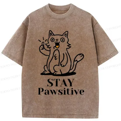 Tokyo-Tiger Stay Positive Cat Washed T-Shirt