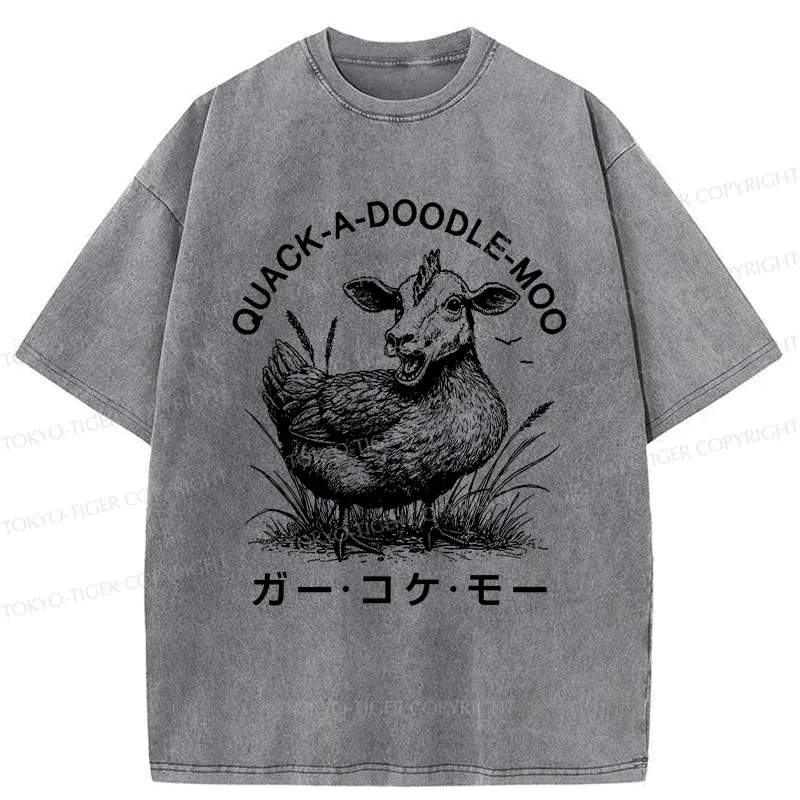 Tokyo-Tiger Duck Cow Funny Washed T-Shirt