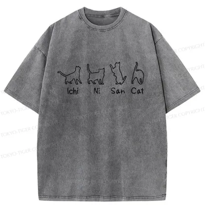 Tokyo-Tiger One Two Three Cat Washed T-Shirt