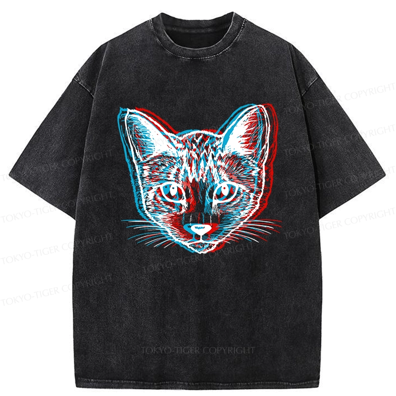Tokyo-Tiger Psychedelic Cat Washed T-Shirt