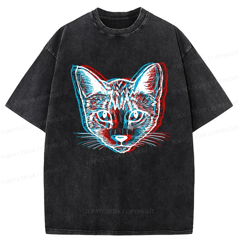 Tokyo-Tiger Psychedelic Cat Washed T-Shirt