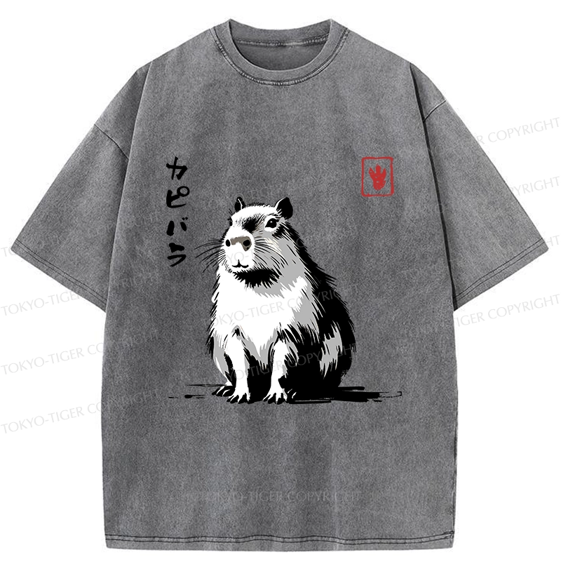 Tokyo-Tiger Retro Japanese Capybara Washed T-Shirt