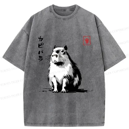 Tokyo-Tiger Retro Japanese Capybara Washed T-Shirt