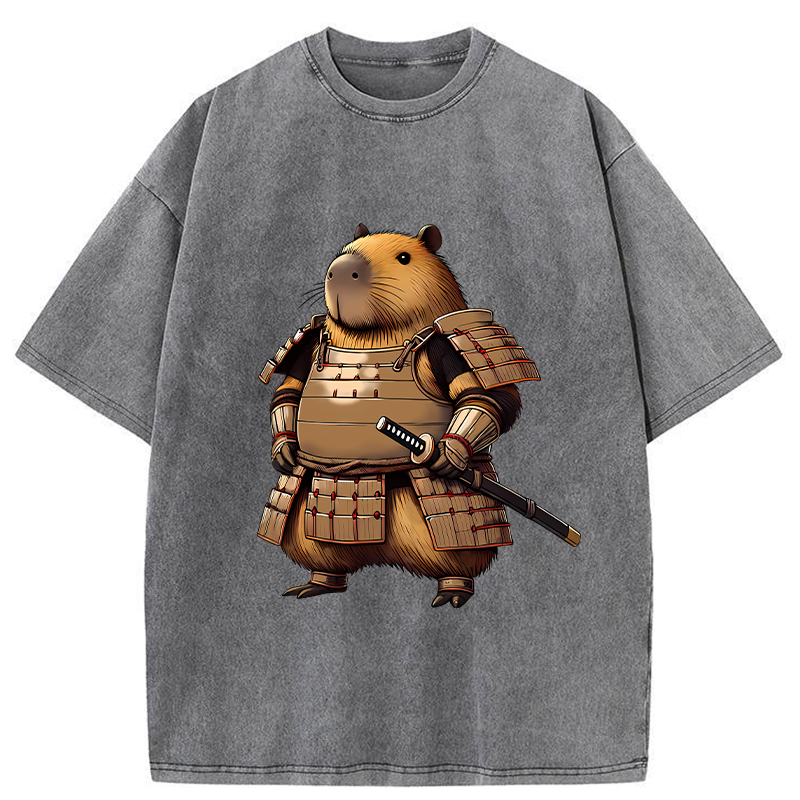 Tokyo-Tiger Capybara Samurai Japanese Washed T-Shirt