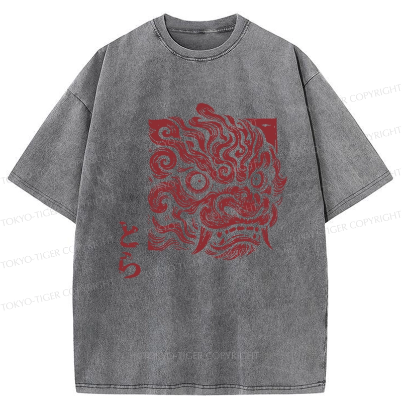 Tokyo-Tiger Japanese Lion Yokai Washed T-Shirt
