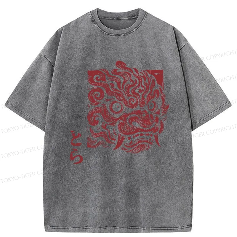 Tokyo-Tiger Japanese Lion Yokai Washed T-Shirt
