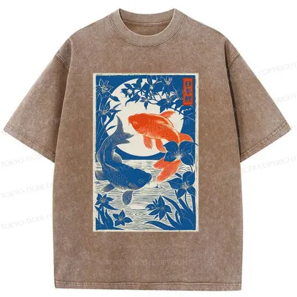 Tokyo-Tiger Woodcut Koi Washed T-Shirt