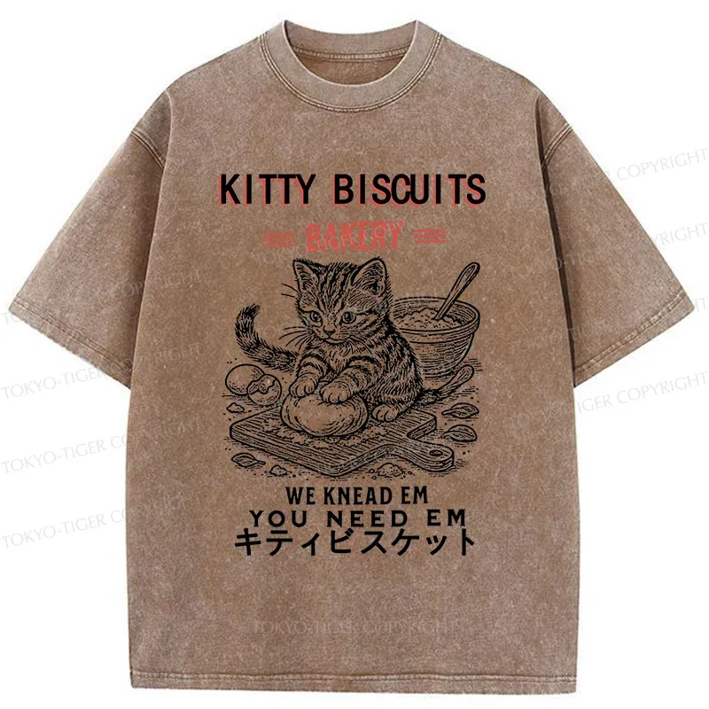Tokyo-Tiger Kitty Bakery Funny Washed T-Shirt