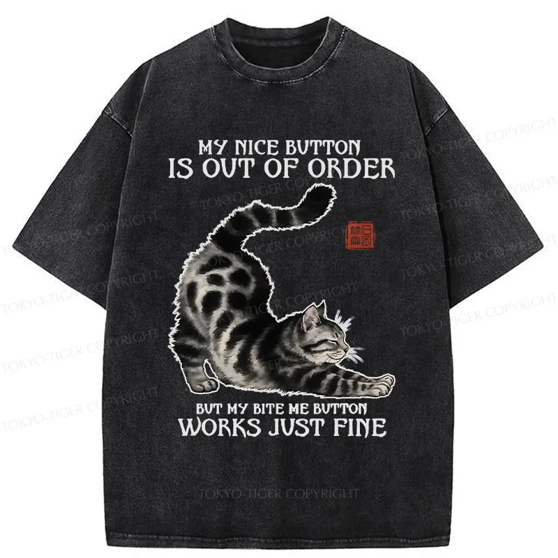 Tokyo-Tiger Naughty Cat Stretching Washed T-Shirt