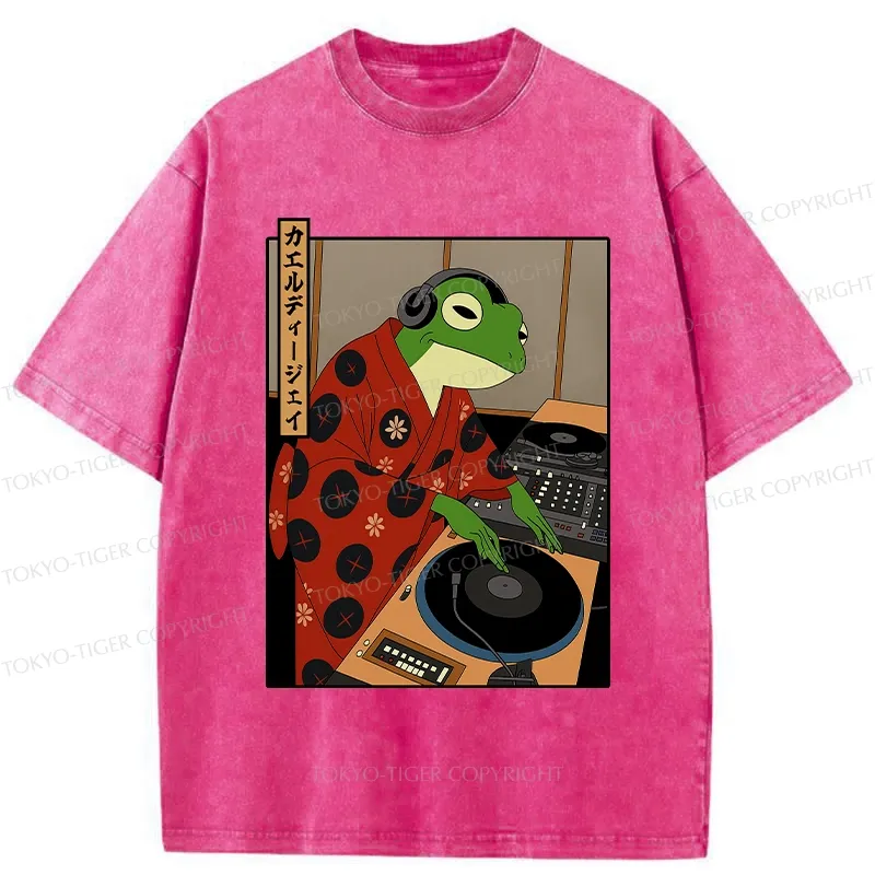 Tokyo-Tiger Funny Frog DJ Washed T-Shirt