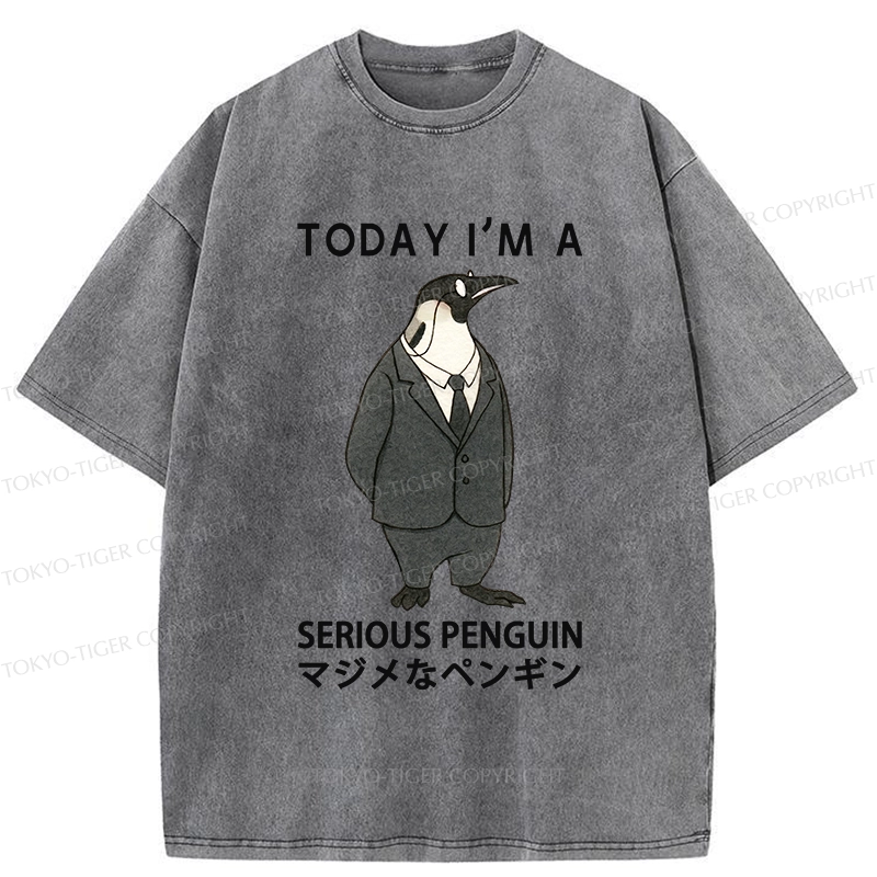 Tokyo-Tiger Today I'm A Serious Penguin Washed T-Shirt