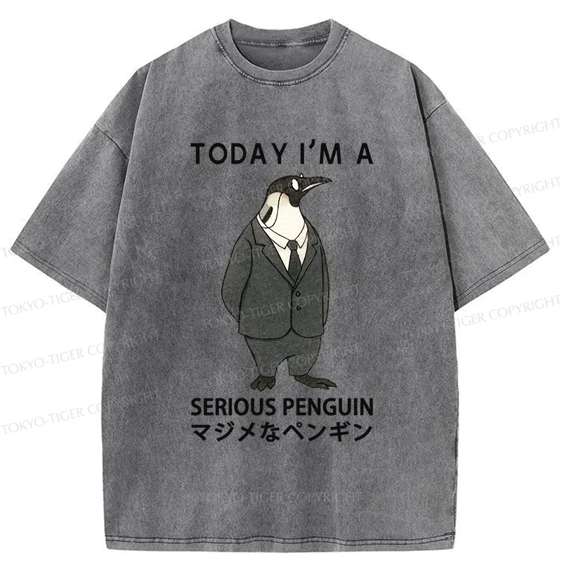 Tokyo-Tiger Today I'm A Serious Penguin Washed T-Shirt