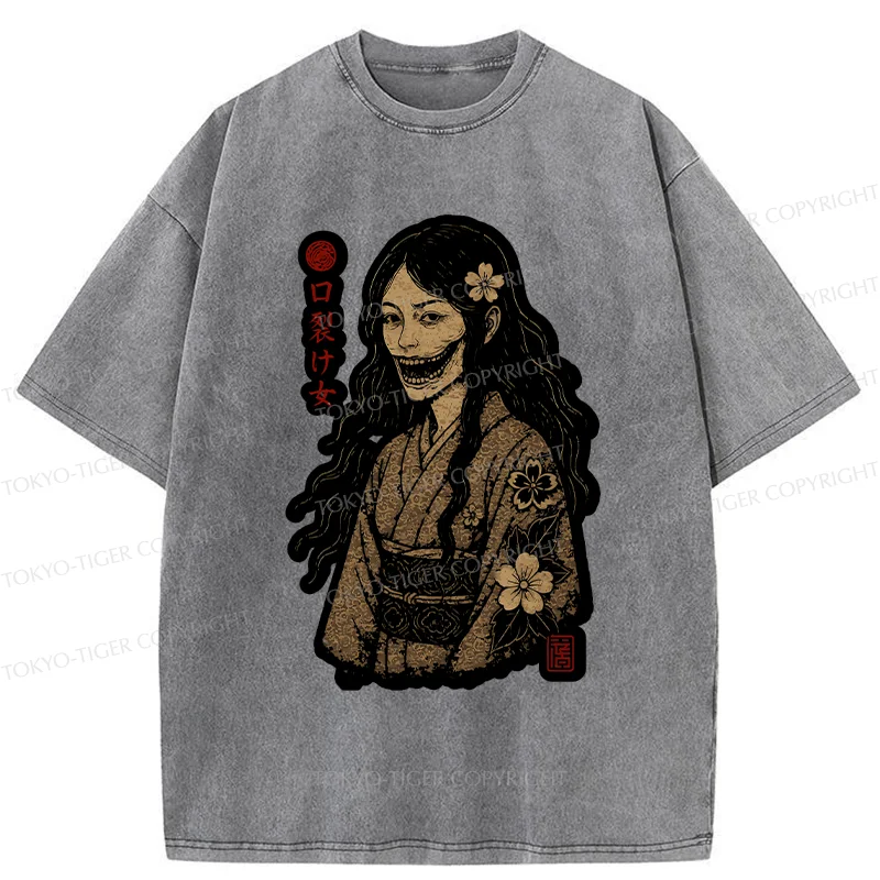 Tokyo-Tiger Cleft Mouth Woman Washed T-Shirt