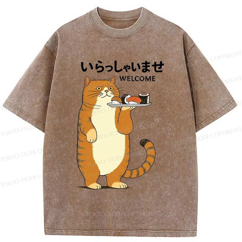 Tokyo-Tiger Cat Waiter Washed T-Shirt
