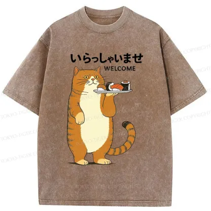 Tokyo-Tiger Cat Waiter Washed T-Shirt