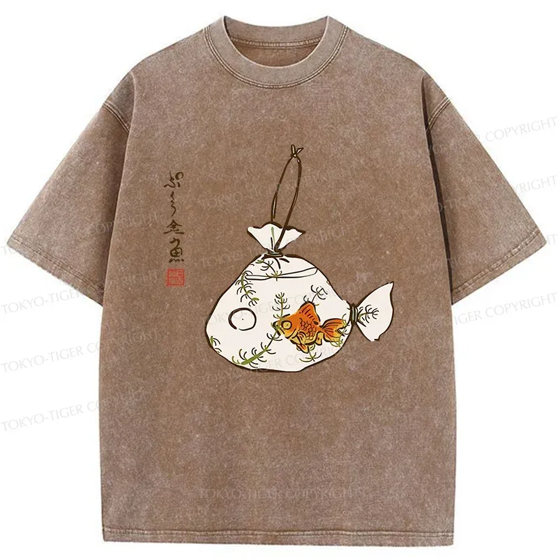 Tokyo-Tiger Vintage Carp Painting Washed T-Shirt