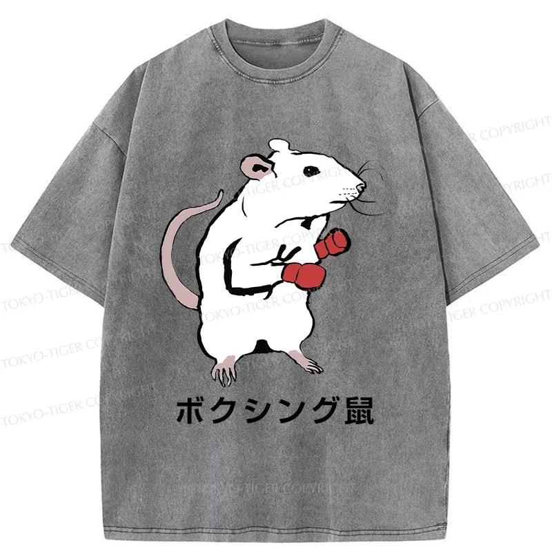 Tokyo-Tiger Boxing Mouse Washed T-Shirt