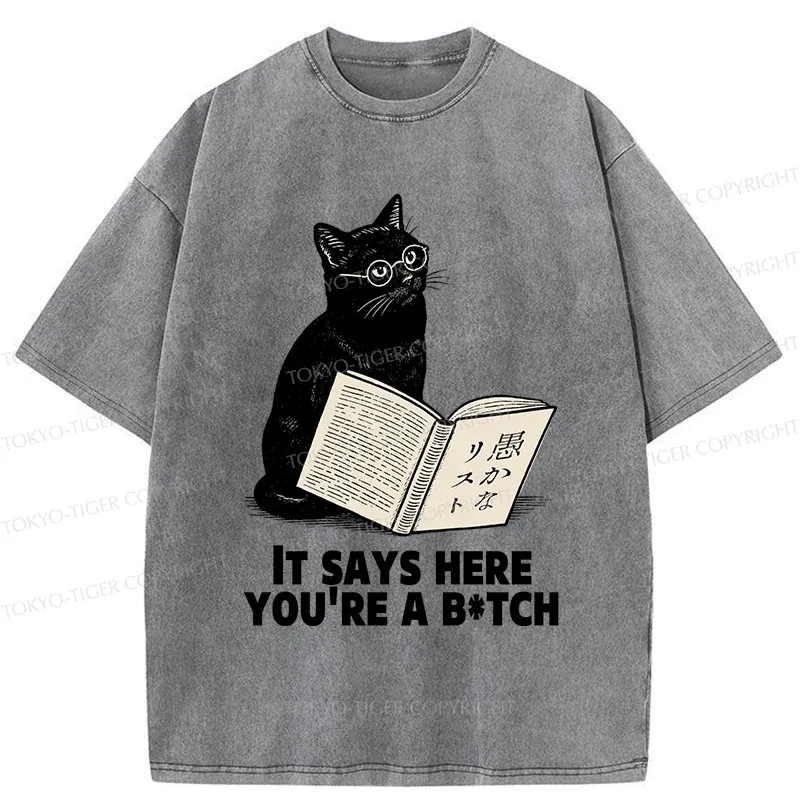 Tokyo-Tiger Black Cat With Glasses Washed T-Shirt
