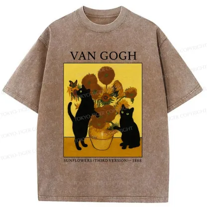 Tokyo-Tiger Sunflower And Cat Washed T-Shirt