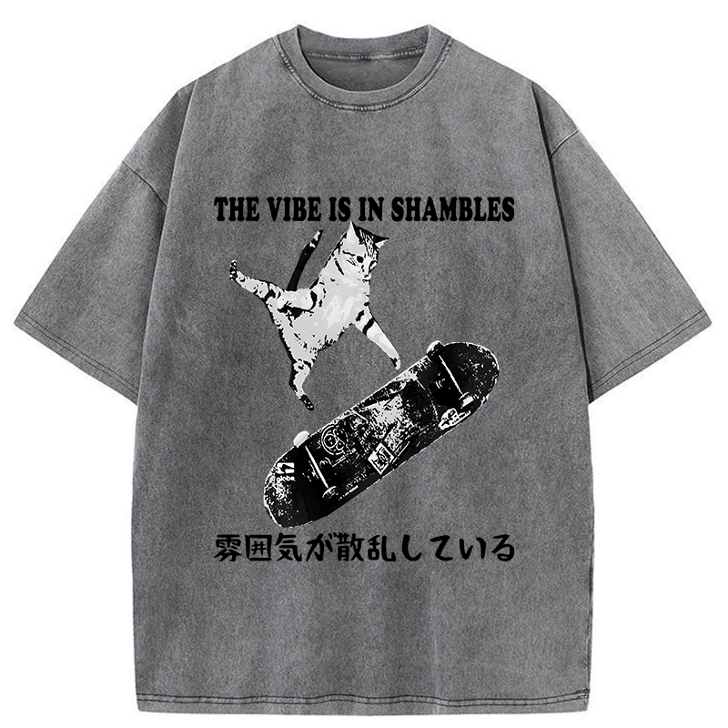 Tokyo-Tiger Skateboard Enthusiast Cat Washed T-Shirt