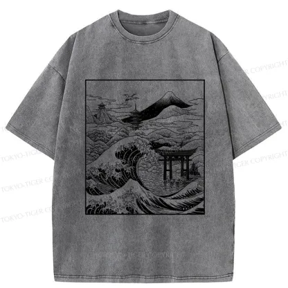 Tokyo-Tiger Retro Japanese landscape Washed T-Shirt