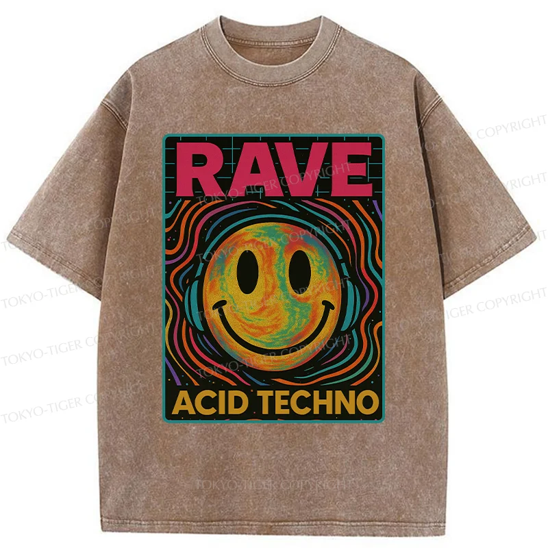 Tokyo-Tiger Rave Music Washed T-Shirt