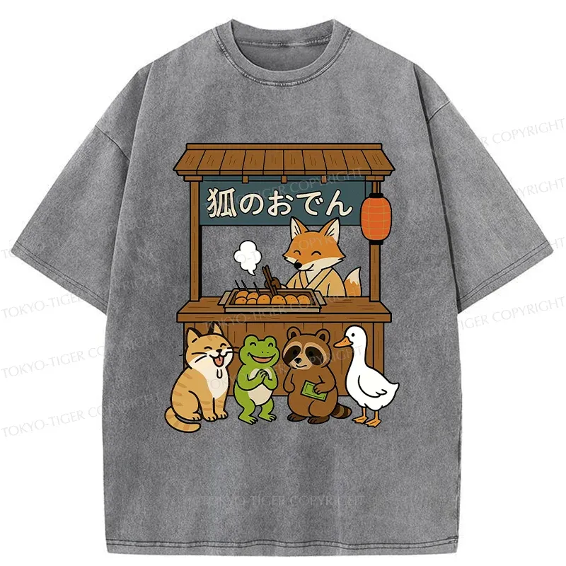 Tokyo-Tiger Fox Oden Shop Washed T-Shirt