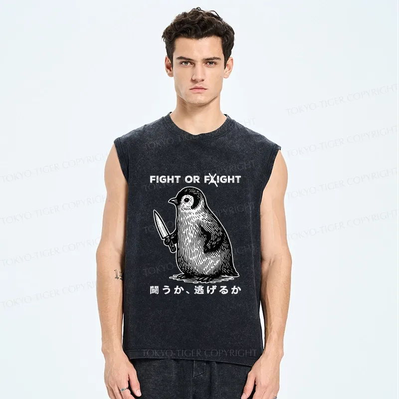 Tokyo-Tiger Funny Fight Or Flight Washed Tank