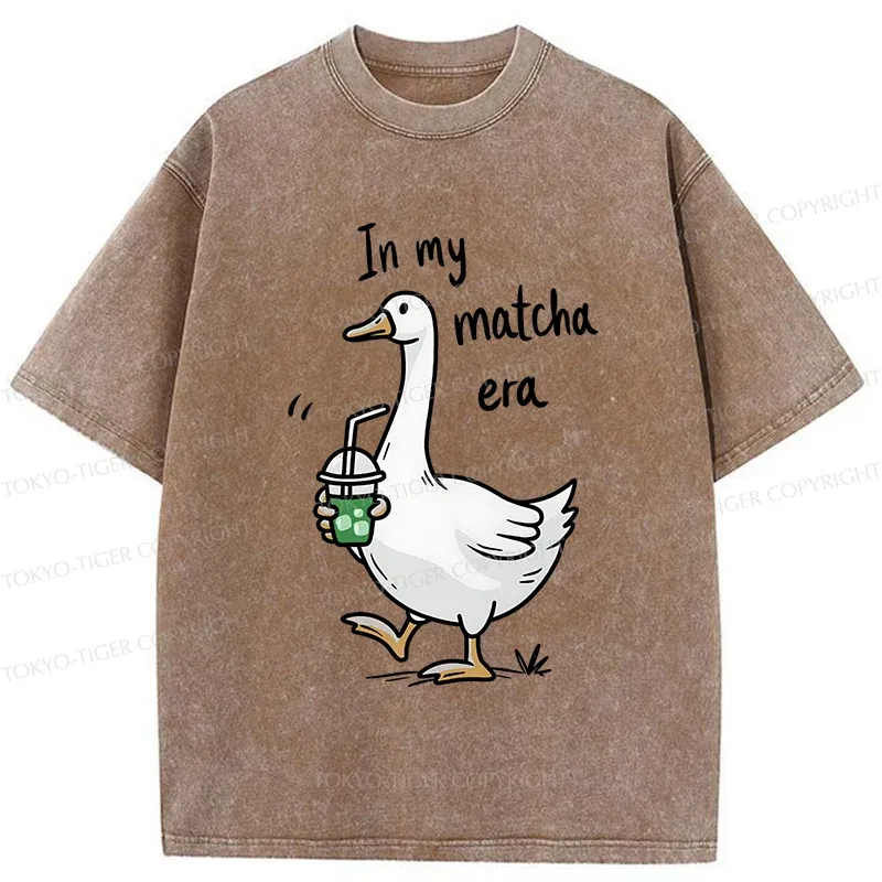 Tokyo-Tiger Goose Drinking Matcha Washed T-Shirt