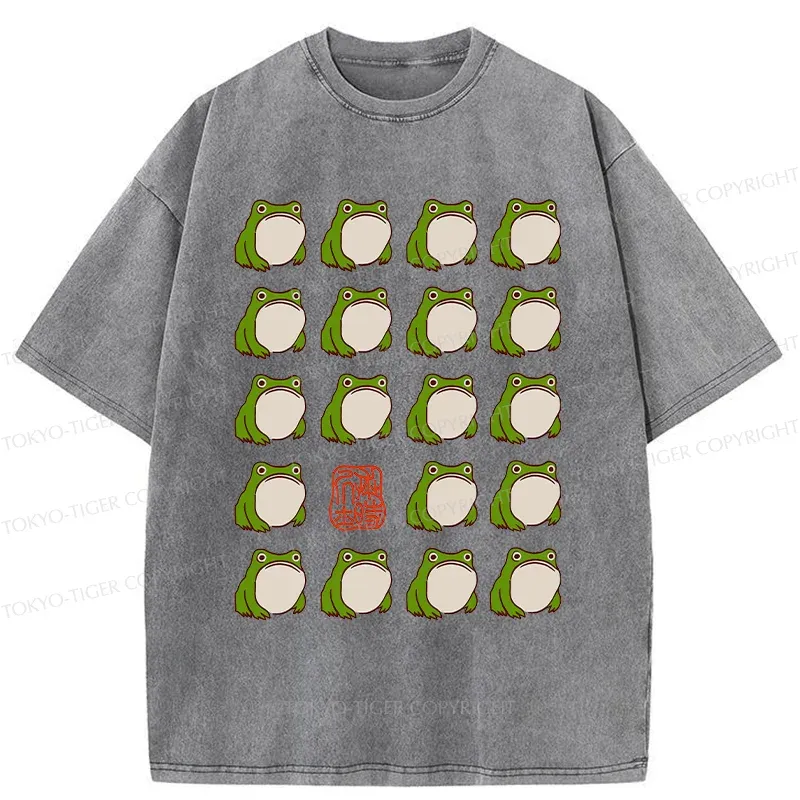 Tokyo-Tiger Retro Japanese Frog Washed T-Shirt