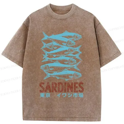 Tokyo-Tiger Vintage Sardines Market Washed T-Shirt