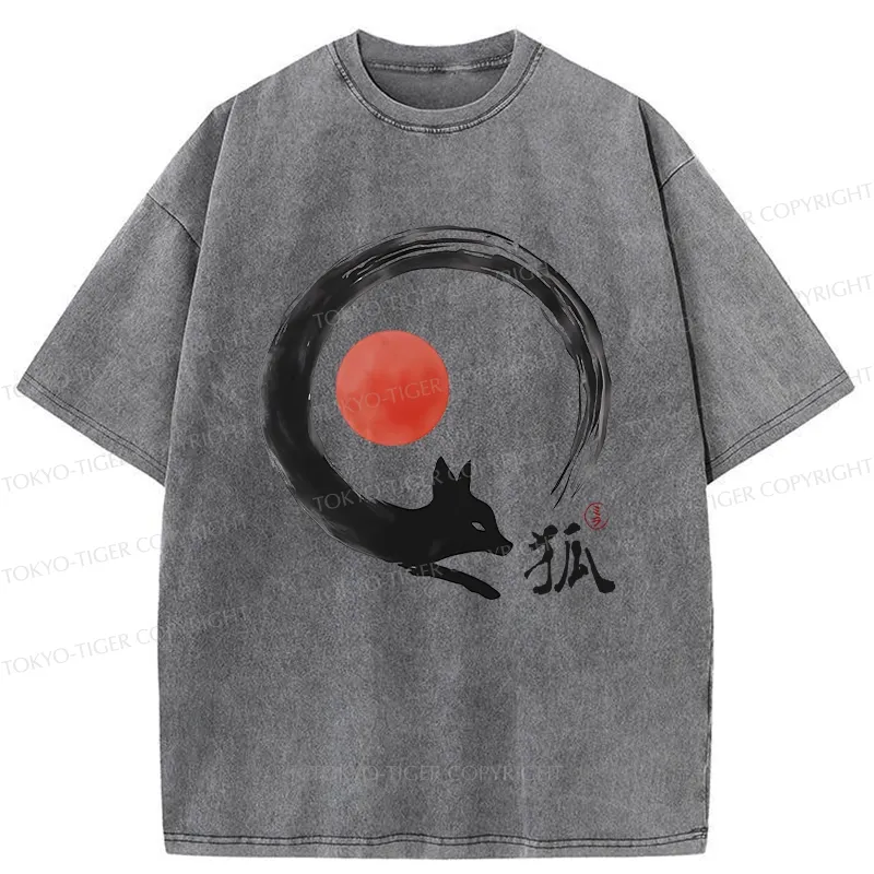 Tokyo-Tiger Retro Fox Enso Washed T-Shirt