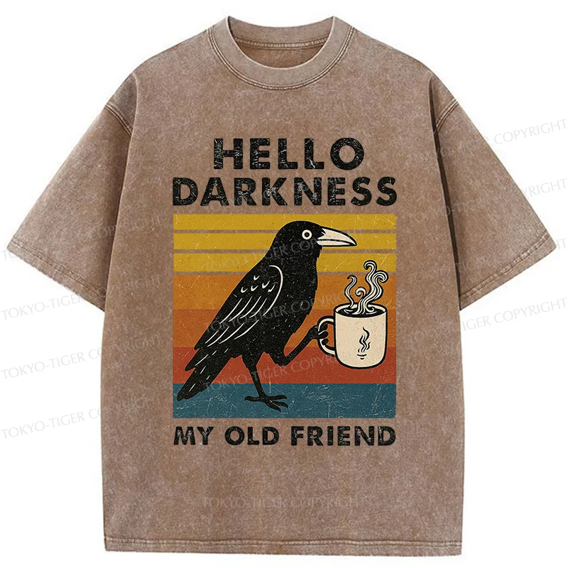 Tokyo-Tiger Crow Drinking Coffee Washed T-Shirt