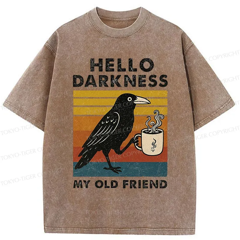 Tokyo-Tiger Crow Drinking Coffee Washed T-Shirt