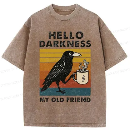 Tokyo-Tiger Crow Drinking Coffee Washed T-Shirt