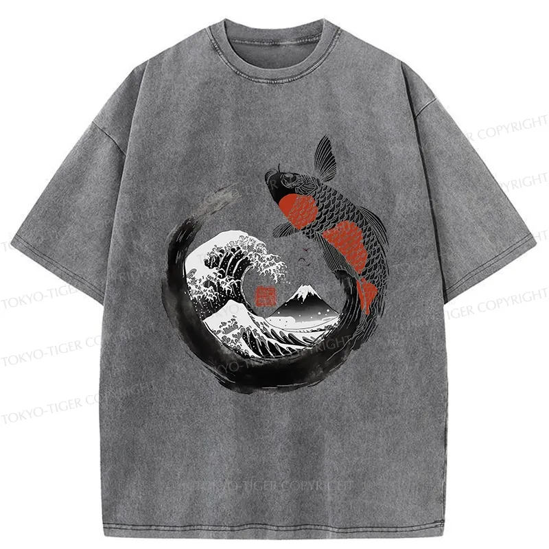 Tokyo-Tiger Retro Koi Enso Washed T-Shirt