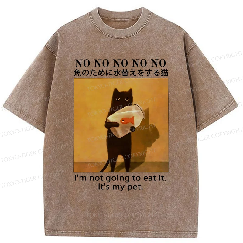 Tokyo-Tiger Cat Raising Fish Washed T-Shirt