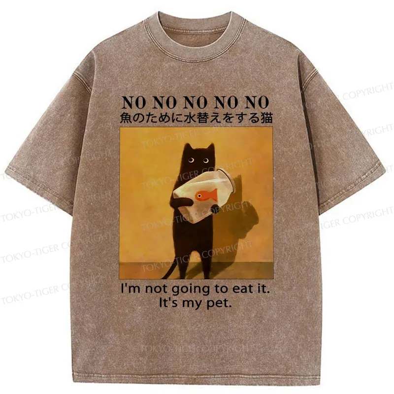 Tokyo-Tiger Cat Raising Fish Washed T-Shirt