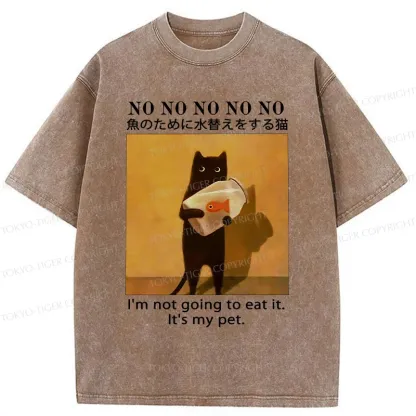 Tokyo-Tiger Cat Raising Fish Washed T-Shirt