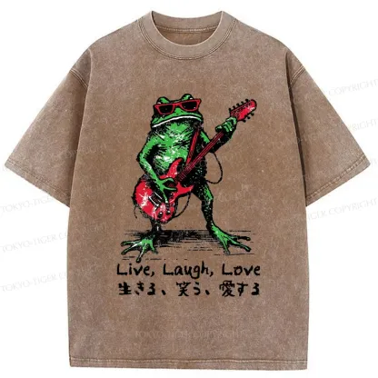 Tokyo-Tiger Frog Playing Guitar Washed T-Shirt
